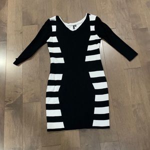Lapis Black and White Striped Bodycon Dress